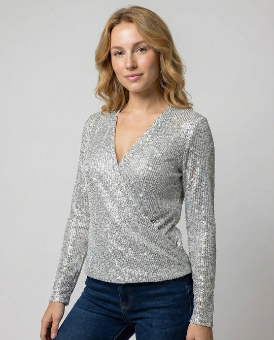 Damen Pullover mit V-Ausschnitt & Glitzer | EB