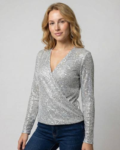 Damen Pullover mit V-Ausschnitt & Glitzer | EB