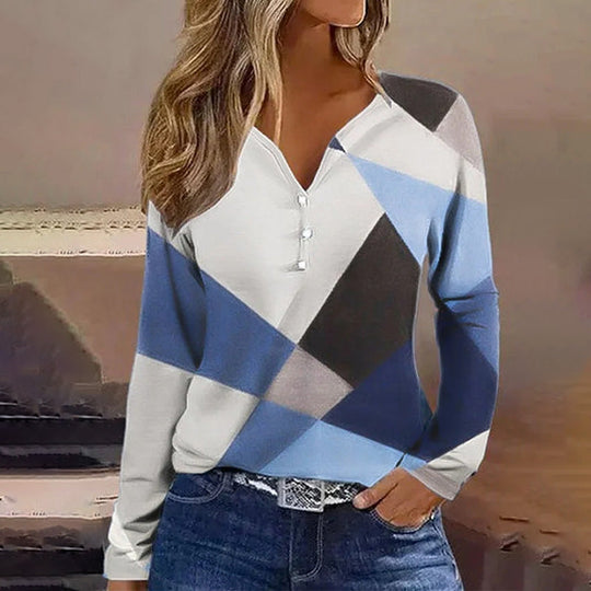 EB | Bluse Blau und Grau Polyester Modern, Bequem