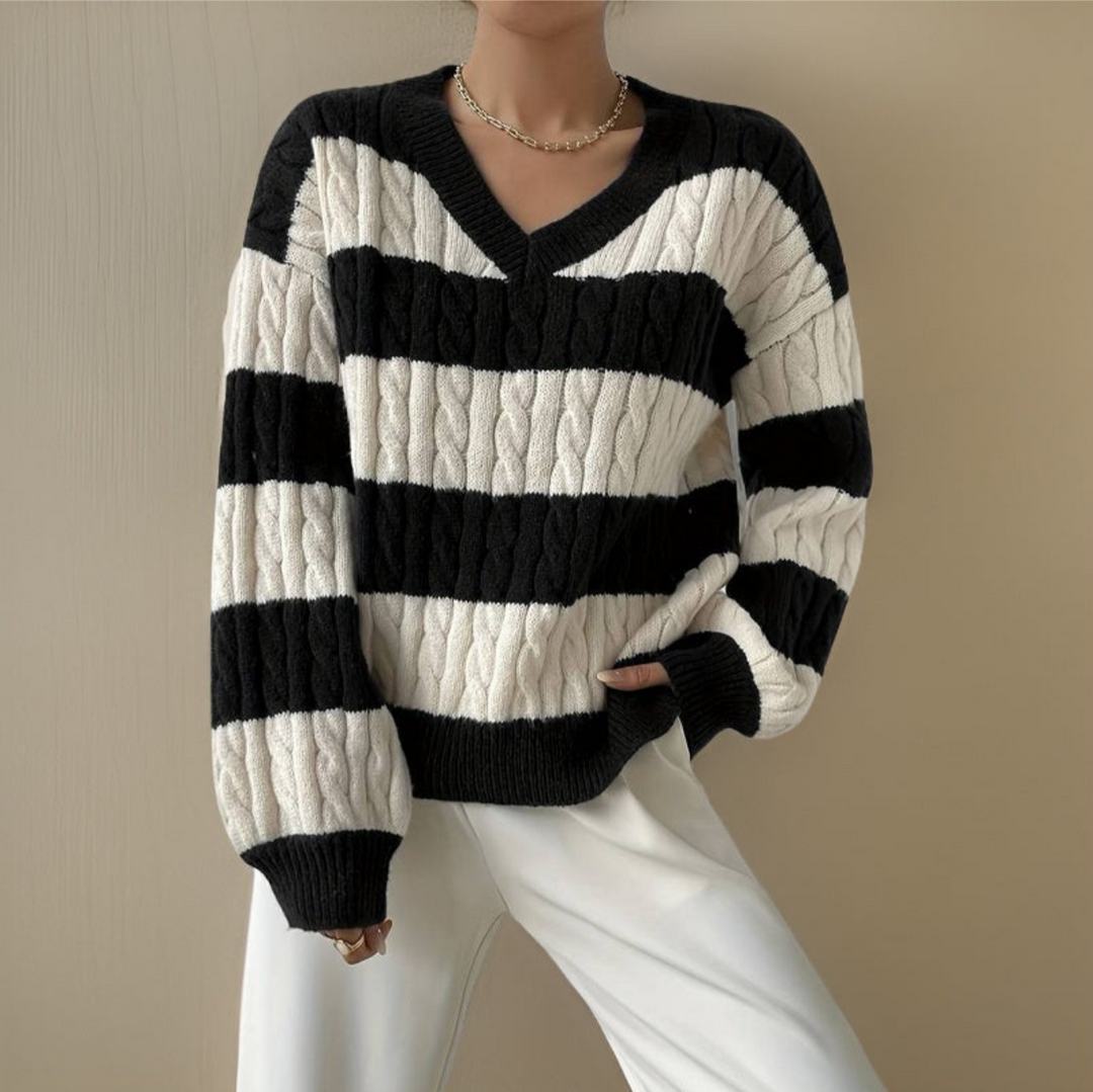 EB | Langarmpullover für Frauen Schwarz Weiß