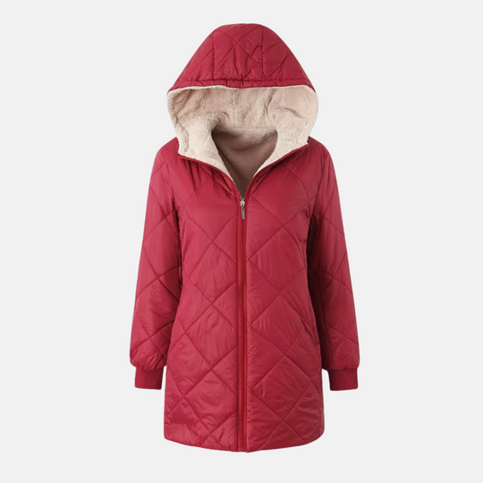 EB | Gepolsterte Jacke - Wendbares Design - Kapuze - Rautensteppung - Rippkanten