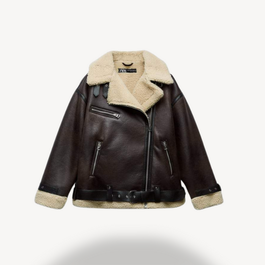 EB | Damen Faux Shearling Pilotenjacke Braun