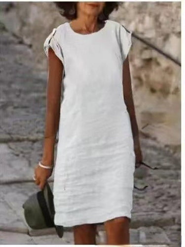 EB | Farbenfrohes Midikleid für Frauen aus Baumwolle, ärmellos mit rundem Ausschnitt