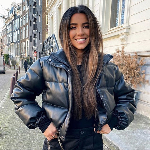 EB | Leder Pufferjacke für Damen - Winter
