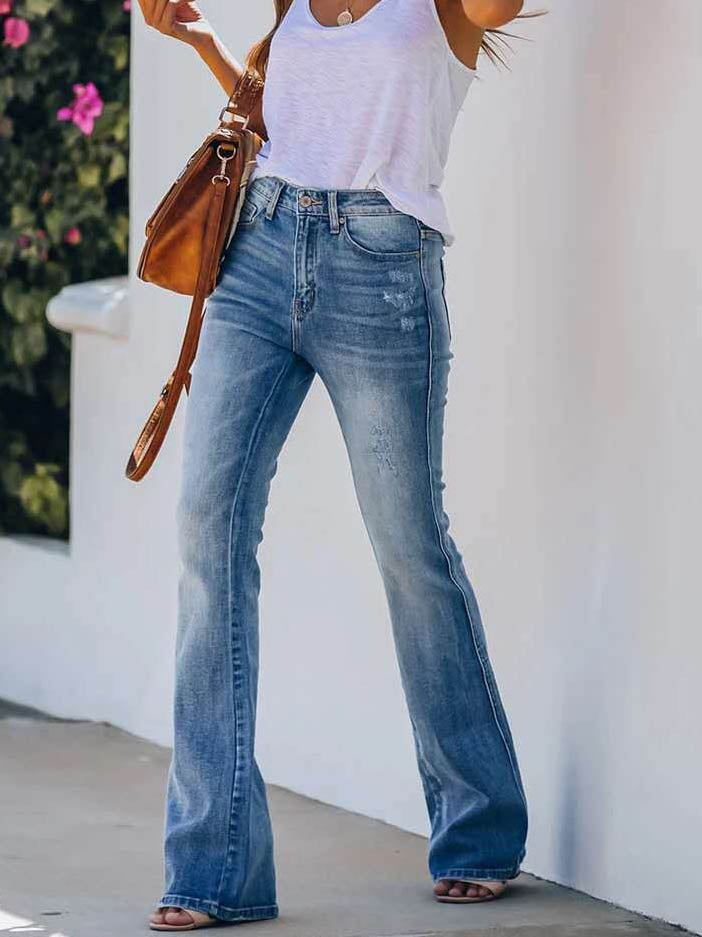 EB | Reißverschlussverschluss Breite Bein Lange Denim Jeans Hose