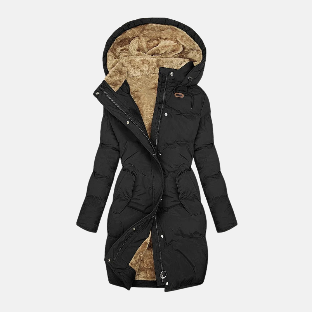 EB | Lange Pufferjacke - Wasserabweisend - Gefüttert - Verstellbare Taille - Kapuze mit Futter