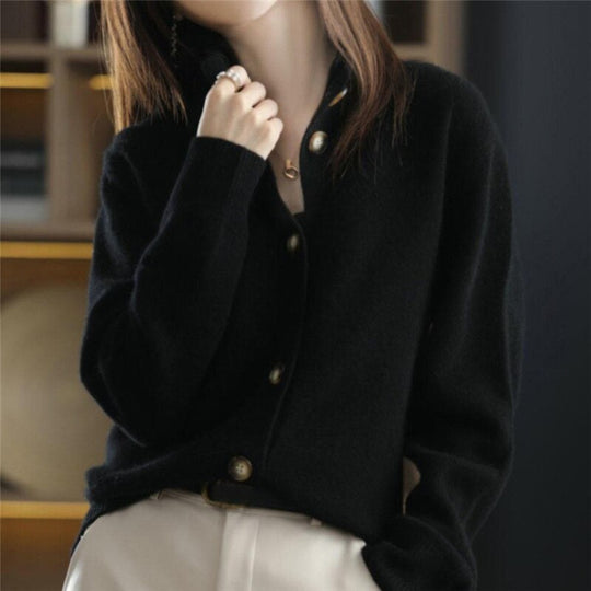 EB | Strickjacke Wollmischung Lässige Passform Knöpfe Rippendetail