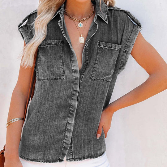 EB | Lässige Damen-Jeansbluse mit kurzen Ärmeln