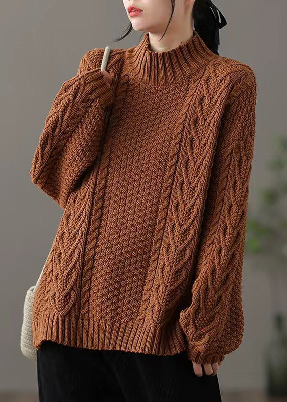 EB | Locker Sitzender Hoher Hals Kabelstrickpullover Ideal für den Winter