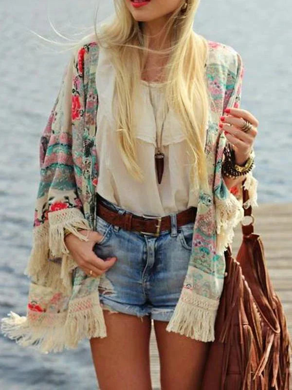 EB | Lockere Strickjacke mit Blumenmuster