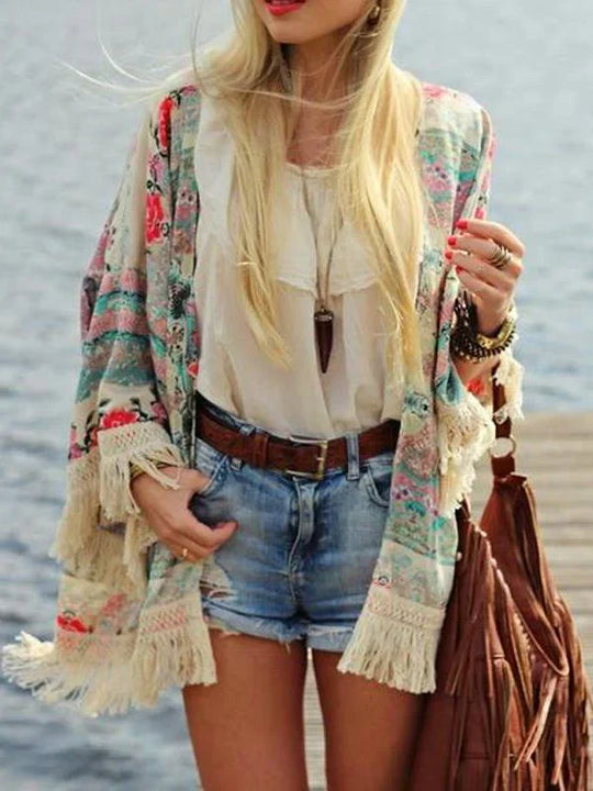 EB | Lockere Strickjacke mit Blumenmuster