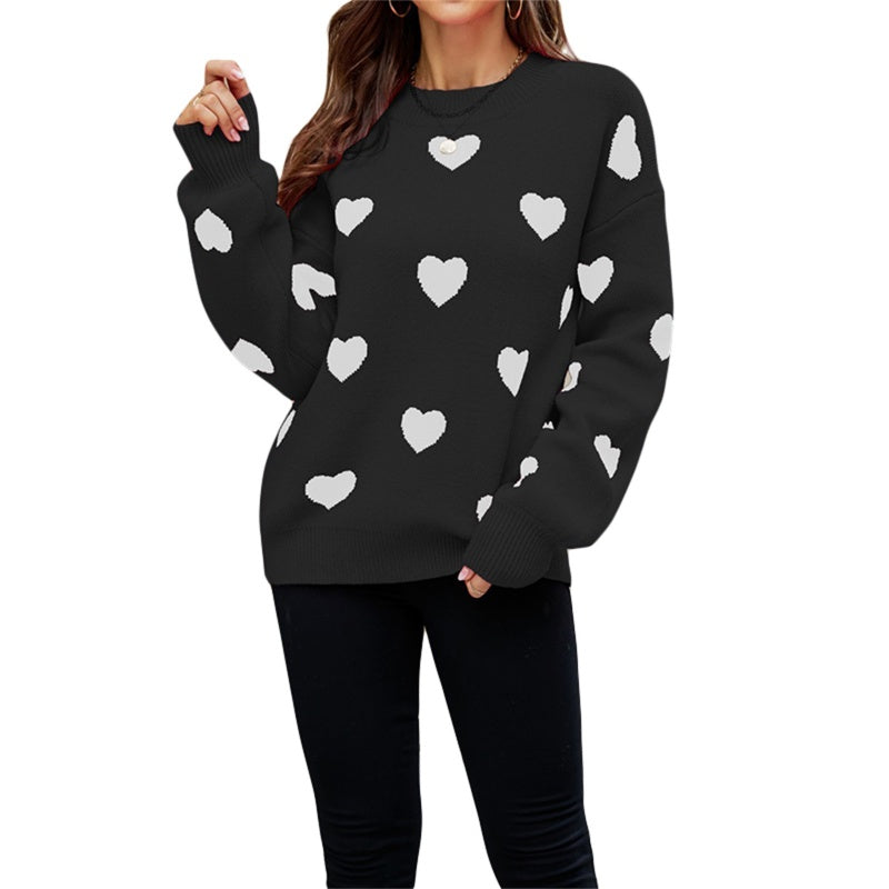 Damen kuscheliger Strickpullover mit Herzmotiv EB