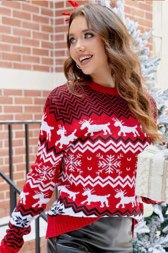 EB | Gestreifter Weihnachtsren-Strickpullover