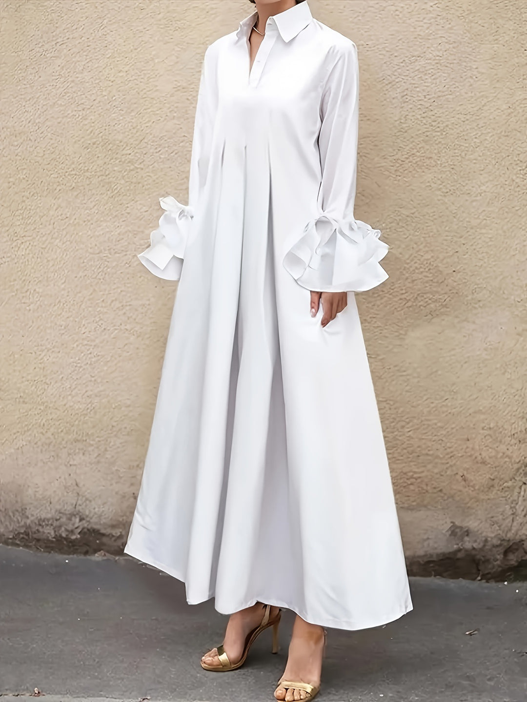 Damen Lange Hemdblusenkleid EB