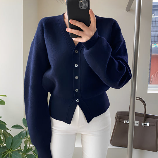EB | Klassische, locker gestrickte Strickjacke für Frauen