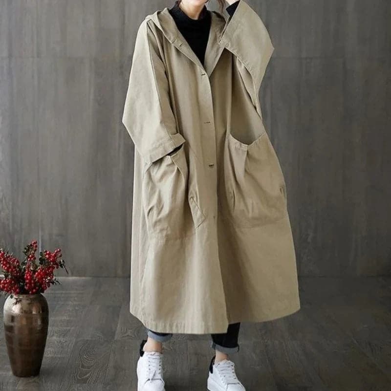 EB | Trenchcoat Übergröße Lange Länge Mit Kapuze Große Taschen