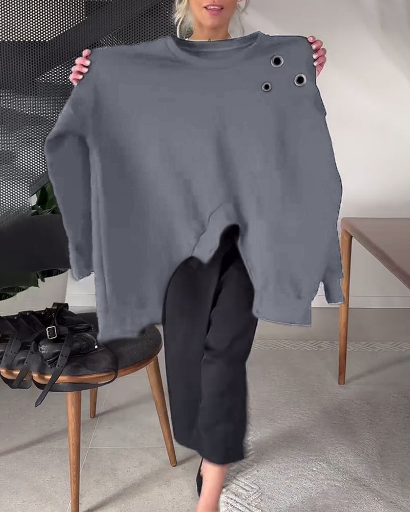 EB | Sweatshirt mit Rundhalsausschnitt und Schlitz In Unifarbe