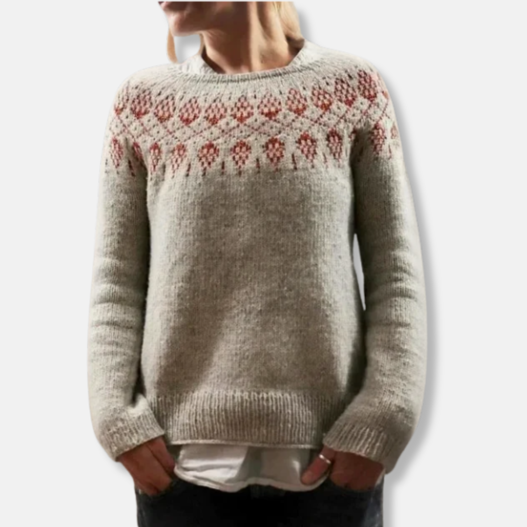 EB | Wolle Rundhals Pullover Nordische Yoke Relaxed Passform Pullover
