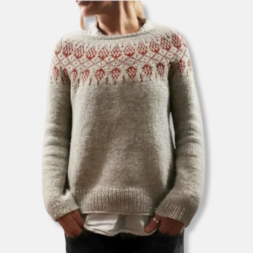 EB | Wolle Rundhals Pullover Nordische Yoke Relaxed Passform Pullover