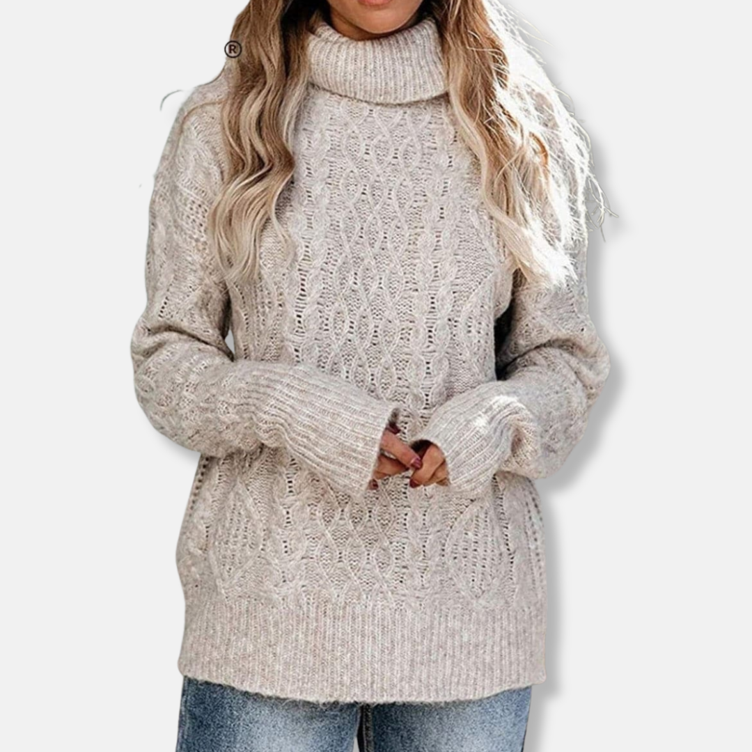 EB | Rollkragenpullover Kabelstrick Tunika-Längenpullover