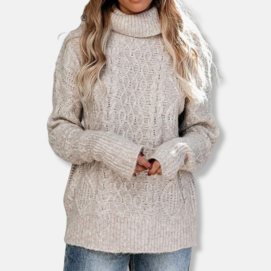EB | Rollkragenpullover Kabelstrick Tunika-Längenpullover