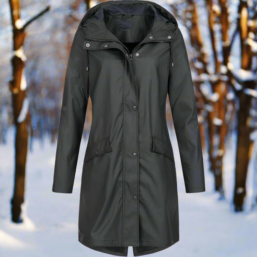 EB | Kapuzen-Regenjacke - Lockere Passform Mid-Thigh Regenjacke