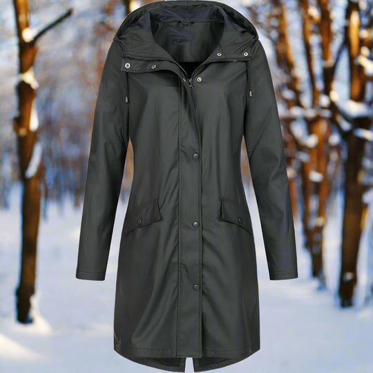 EB | Kapuzen-Regenjacke - Lockere Passform Mid-Thigh Regenjacke