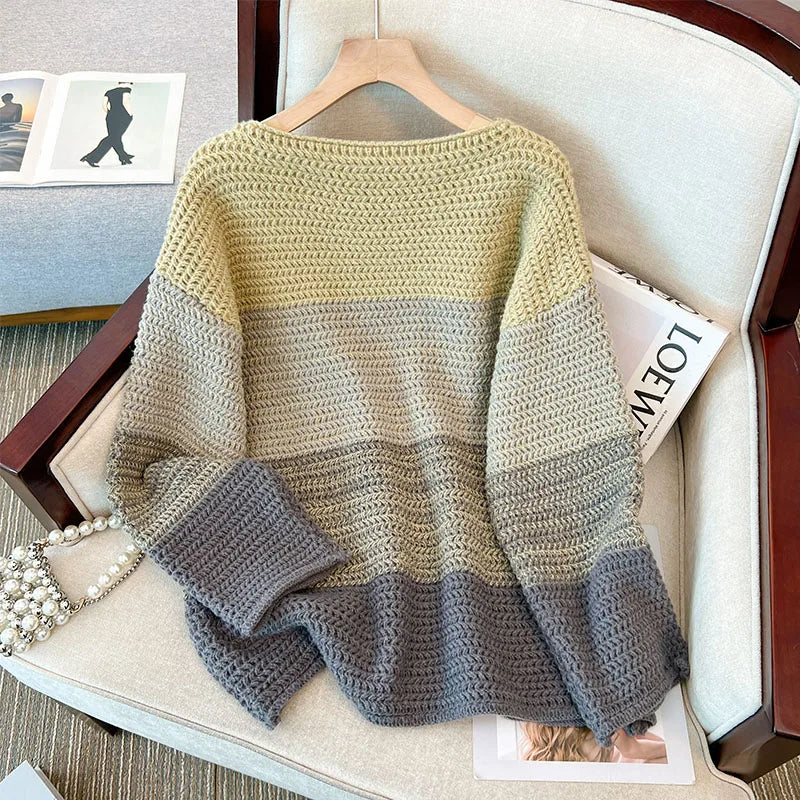 EB | Damen Oversized Strickpullover mit Patchwork-Design