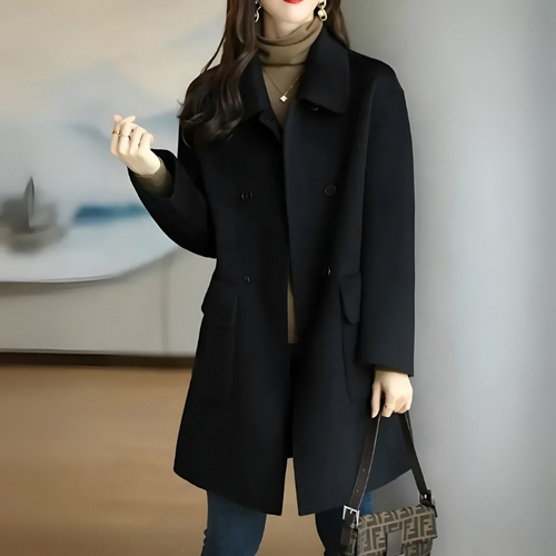 EB | Warme Damen Wolljacke mit Langer Passform und Knopfverschluss