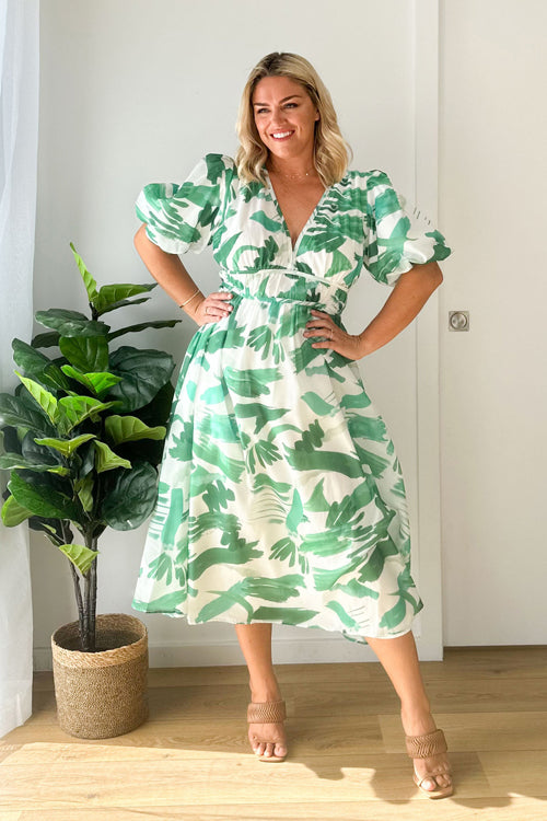 EB | Real Love Print Puffärmel Maxi Kleid
