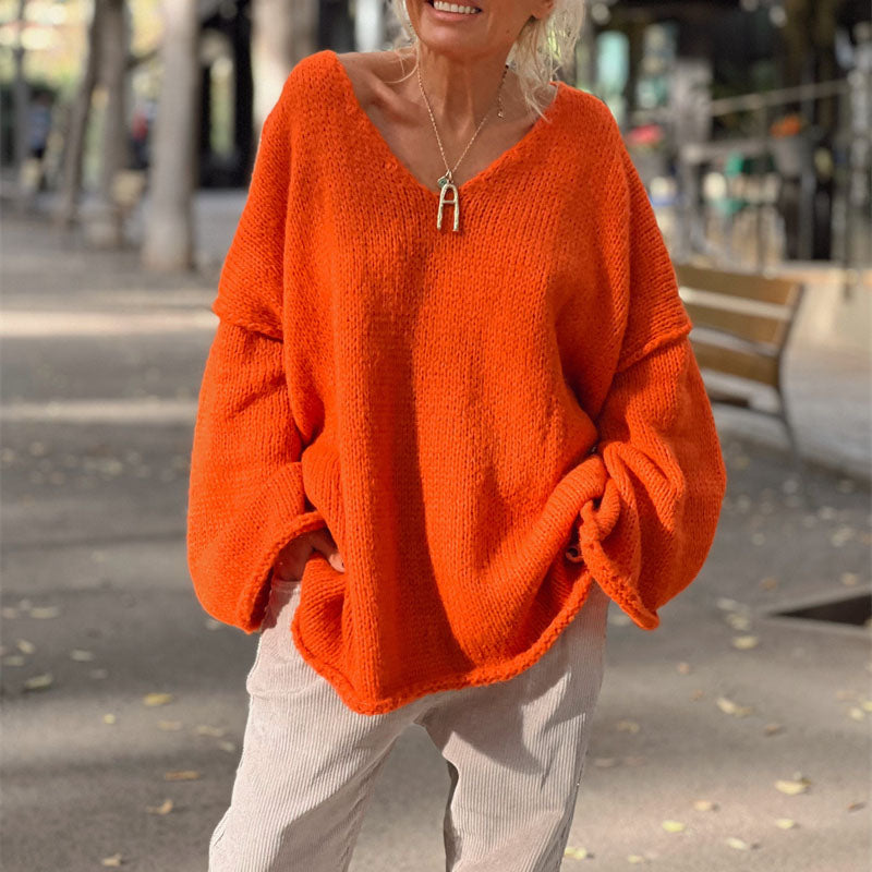 EB | Locker Gestrickter Damenpullover mit V-Ausschnitt