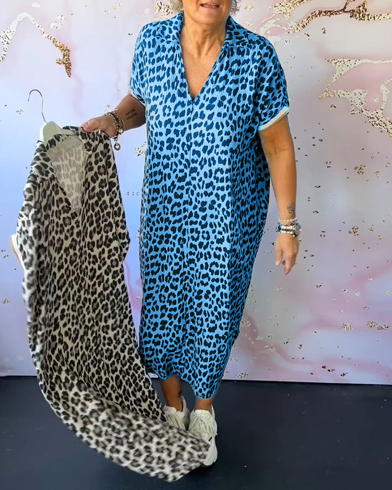 EB | Entspanntes Kleid mit V-Ausschnitt und Leopardenmuster für Damen