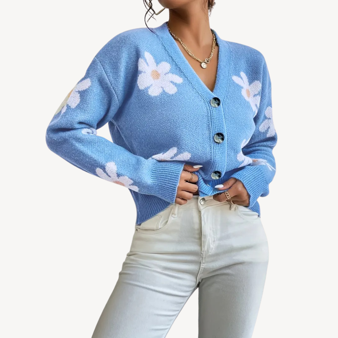 EB | Floral Button-Front Cardigan für Frauen