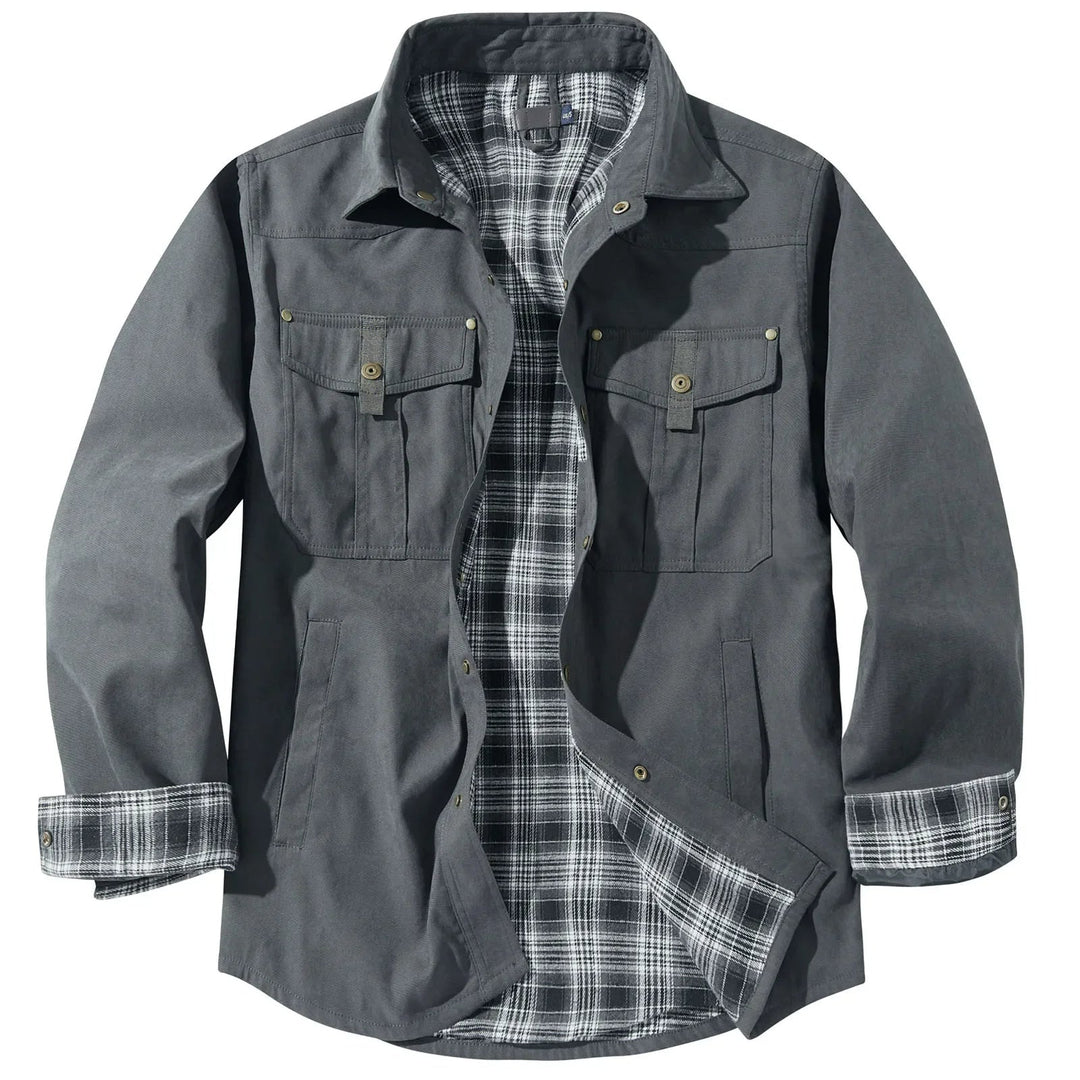 EB | Plus Size Flanell Herrenjacke mit Karomuster und Abnehmbarer Kapuze