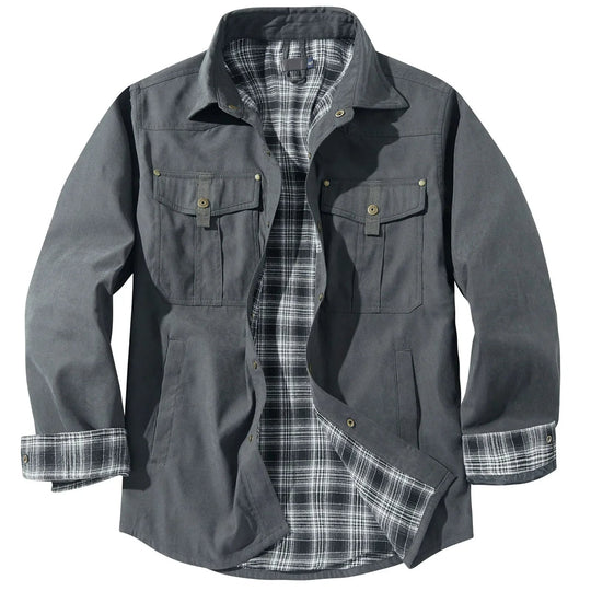 EB | Plus Size Flanell Herrenjacke mit Karomuster und Abnehmbarer Kapuze