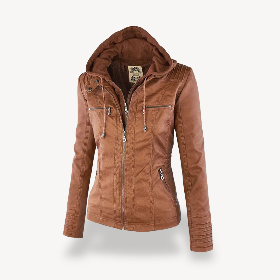 EB | Damen Wasserdichte Lederjacke mit Kapuze