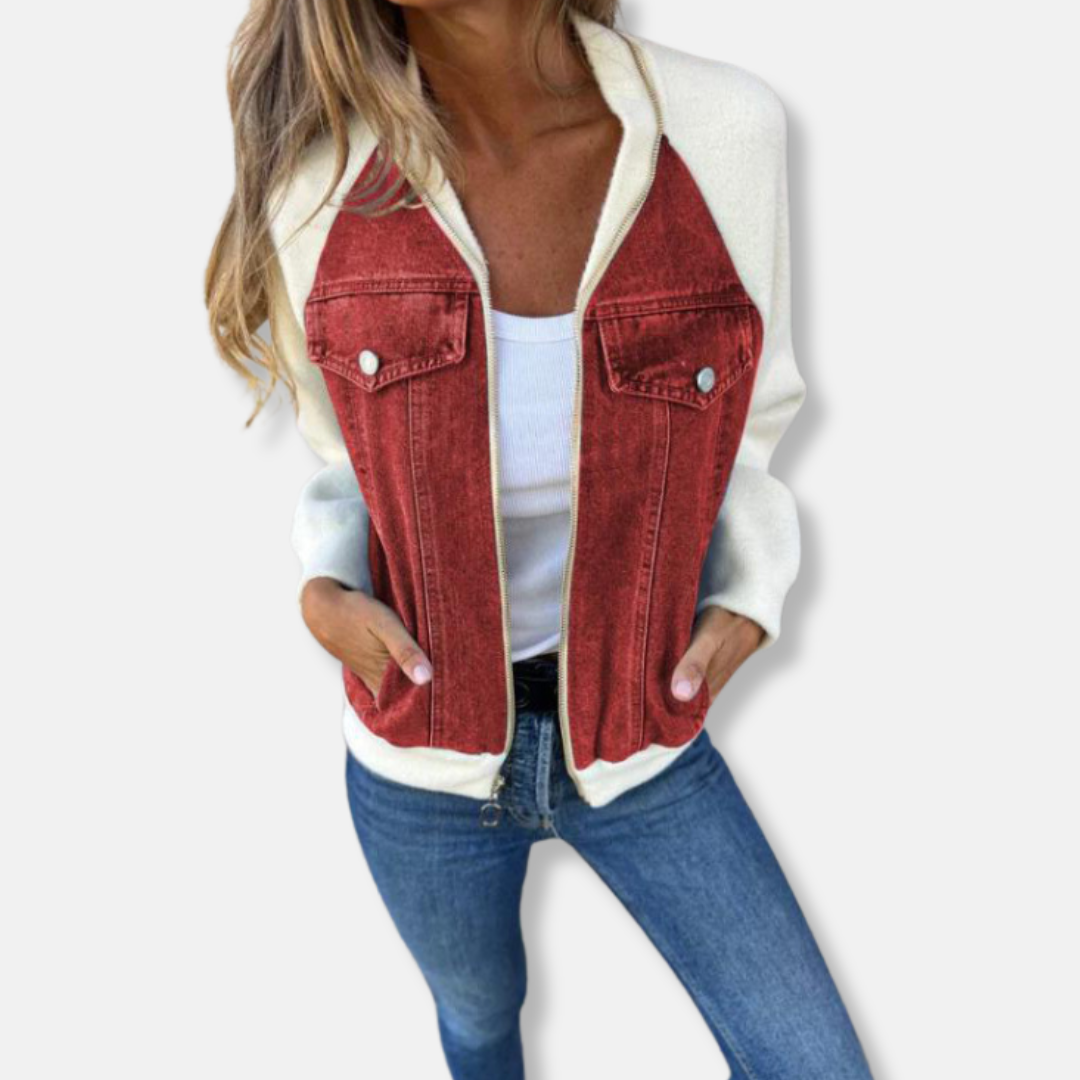 EB | Bomberjacke Wollmischung Denim Details Reißverschluss Reguläre Passform