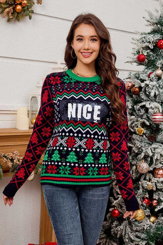 EB | Pailletten bestickter Weihnachts-Jacquard-Strickpullover