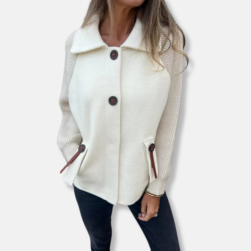 EB | Jacke Lässiger Schnitt Gestrickte Ärmel mit Revers Knopfverschluss