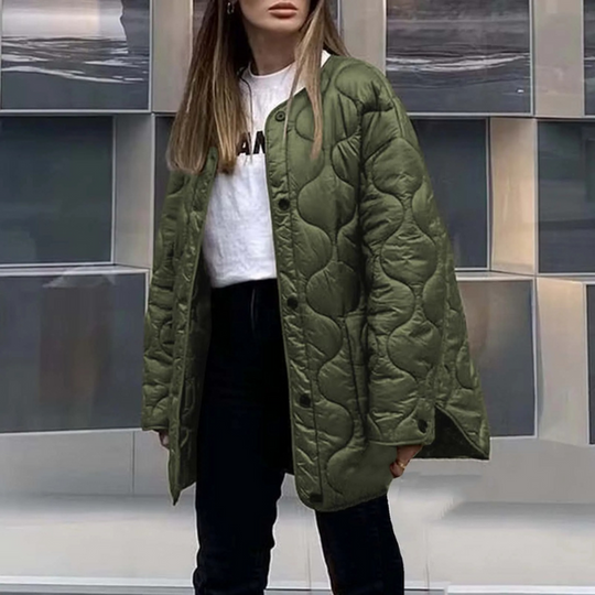 EB | Lässige Rundhals-Steppjacke mit Karomuster und großen Taschen Ideal für Herbst/Winter