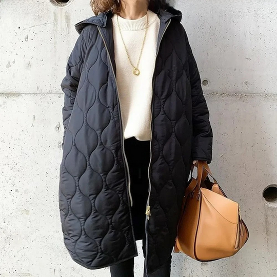 EB | Stylische gepolsterte Jacke mit Kapuze und langem unifarbenem Design ideal für Herbst/Winter