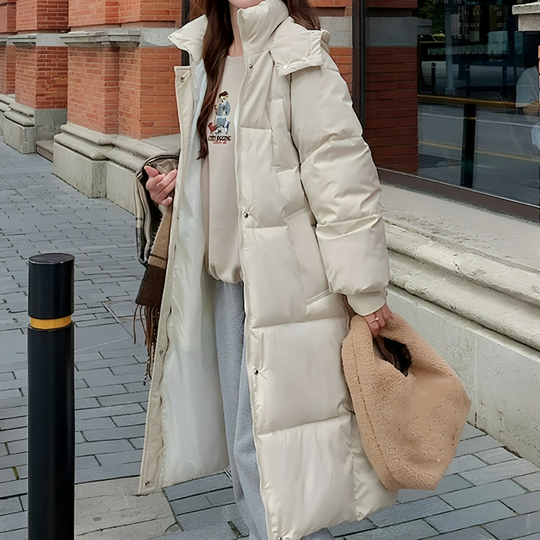 EB | Lange Daunenjacke mit Kapuze für Frauen Ideal für Herbst Winter