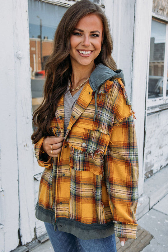 EB | Karierte Jacke mit Kapuze und Rohen Kanten Baumwolle Lässig und Trendy