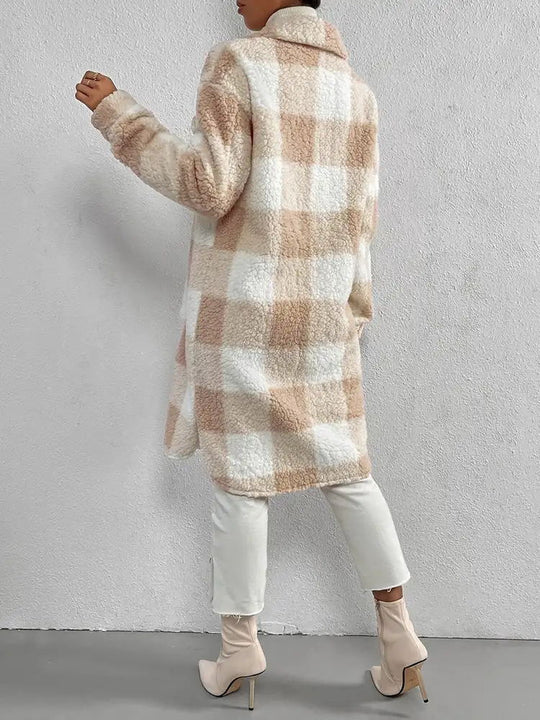 EB | kariert Jacke mit plüschigem Kragen und Knöpfen