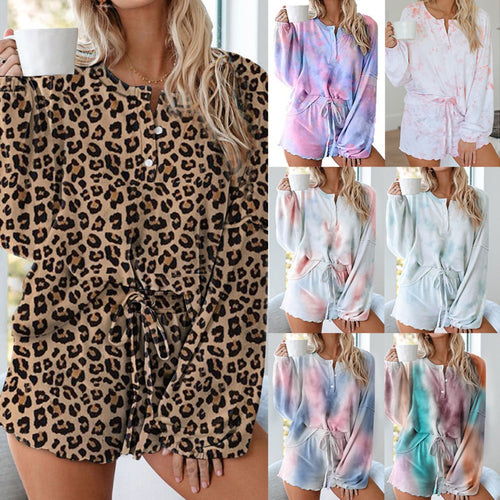 EB | Batik bedrucktes Langarm-Shorts-Set