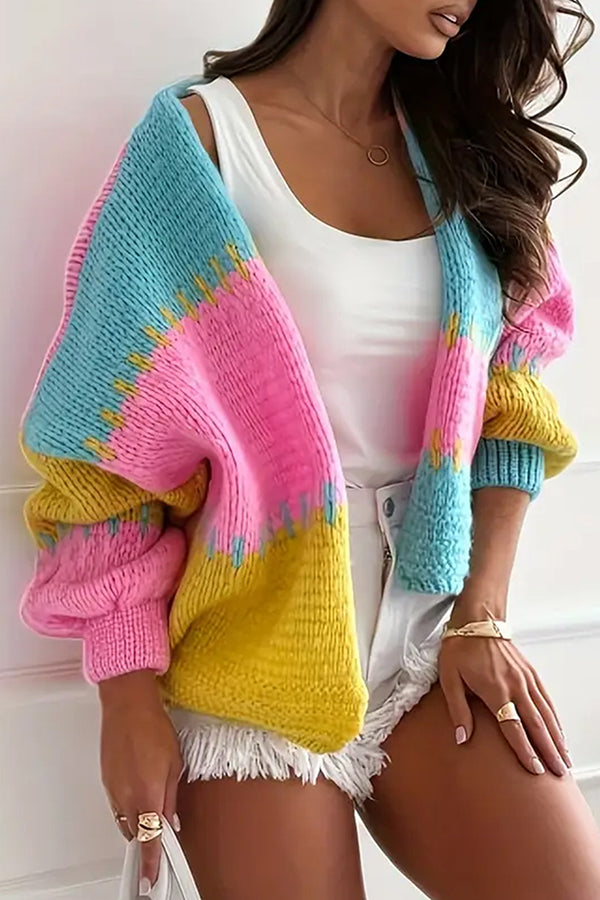 EB | lässige Strickjacke mit Kontrastnaht-Detail