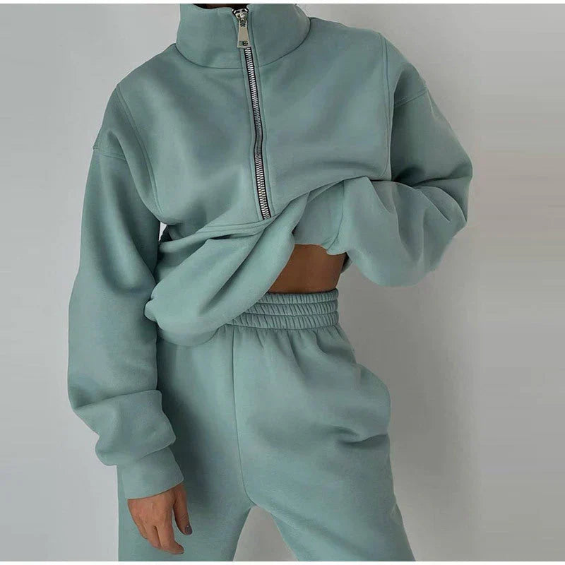 EB | Sweatshirt - Damen Herbst Halb-Zip Trainingsanzug Set