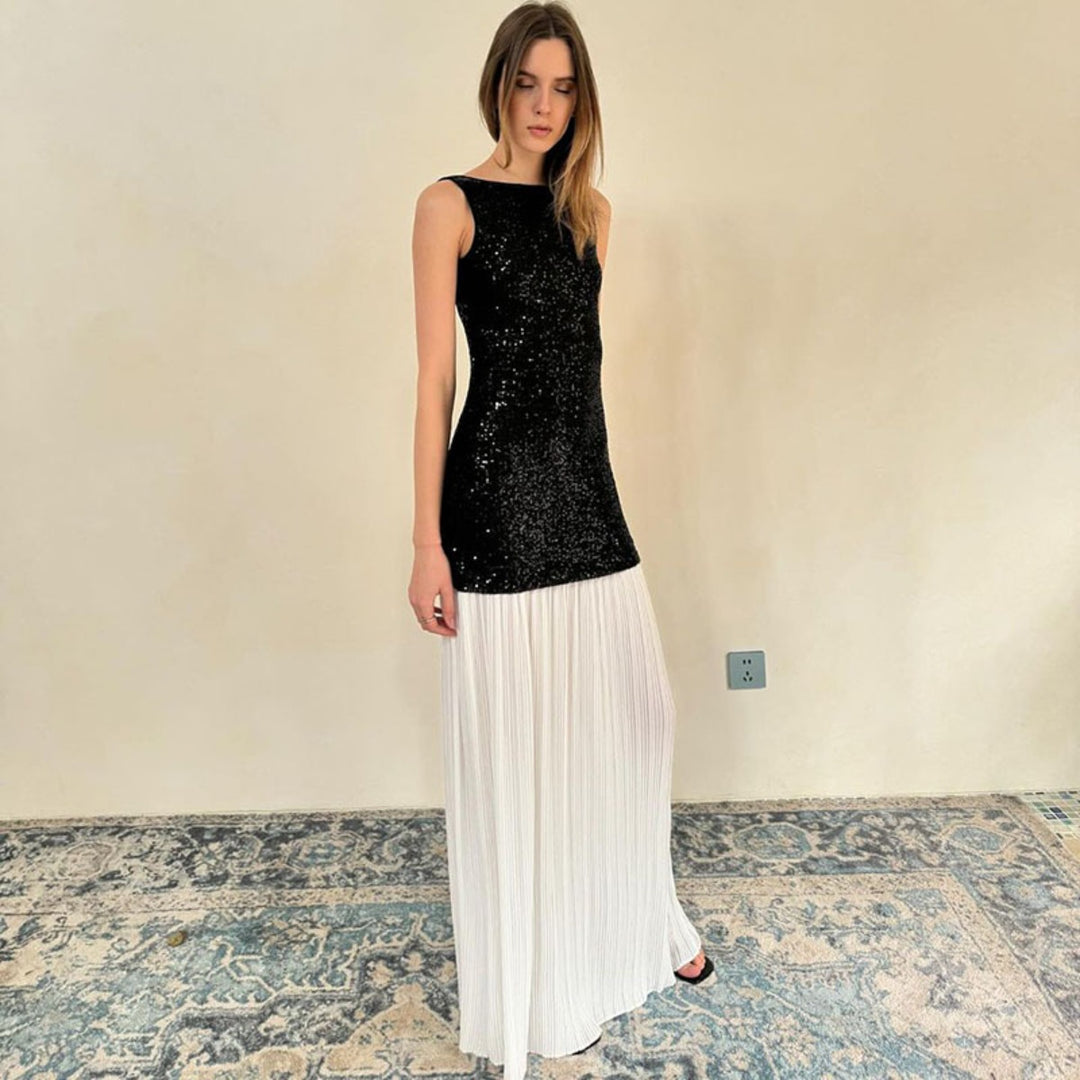 EB | Ärmelloses langes Kleid mit Pailletten und Neckholder