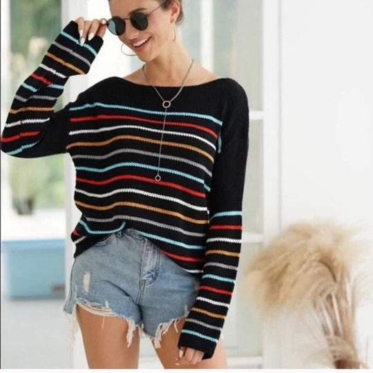 EB | gestreifter V-Ausschnitt-Strickpullover für lässig-schicke Looks