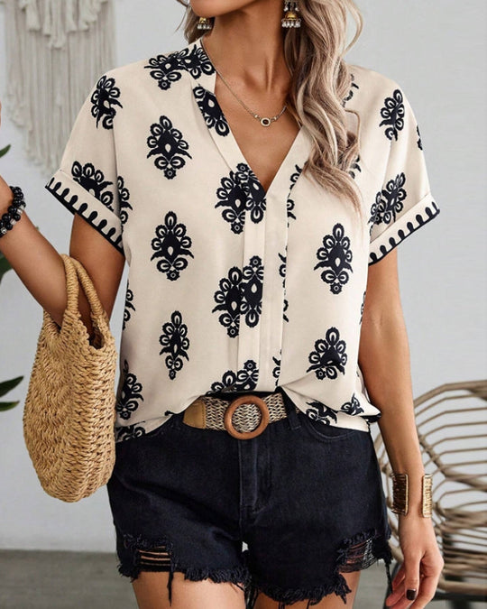 EB | Kurzärmlige Elegante Bluse mit Druck